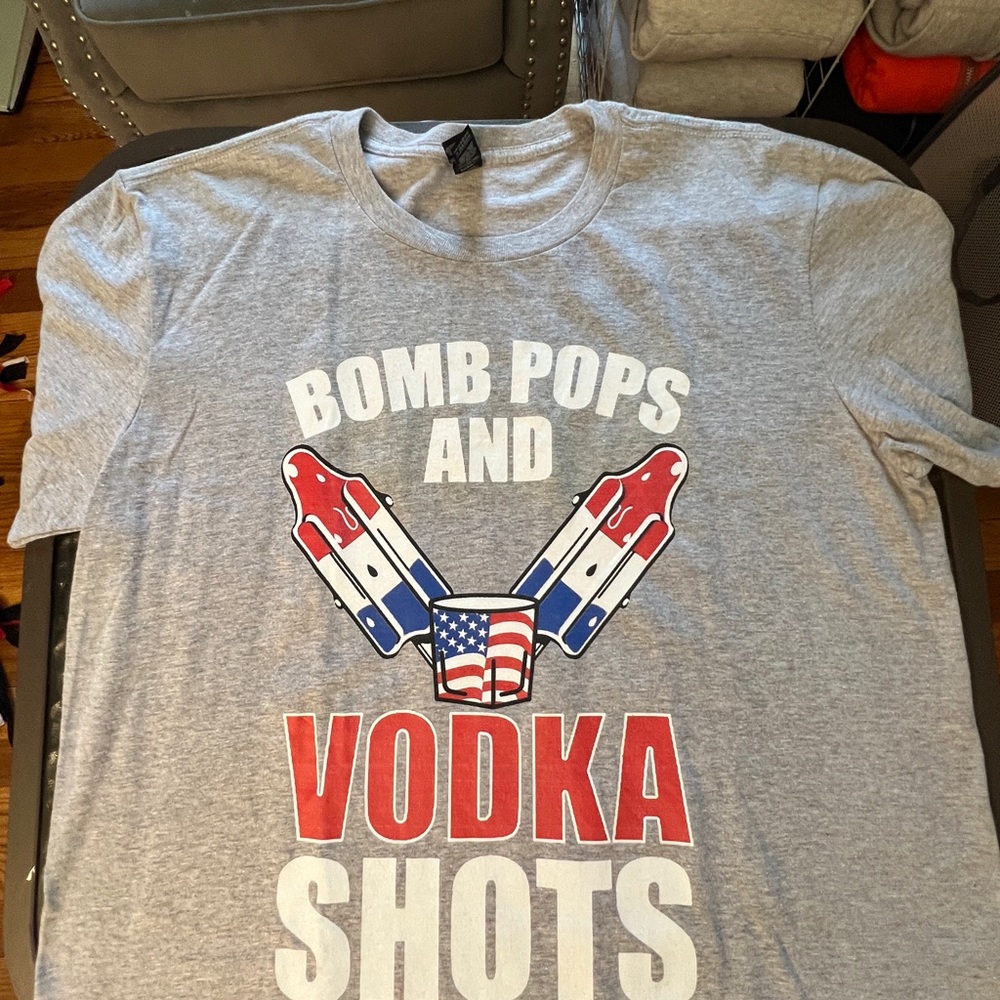 Anvil Gray T-Shirt with Red and Blue Graphic